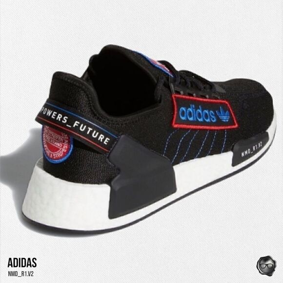 ADIDAS ORIGINALS NMD_R1.V2 SNEAKERS IN LOGO PATCH BLACK SCARLET BLUE MEN’S 8.5 - Picture 3 of 9